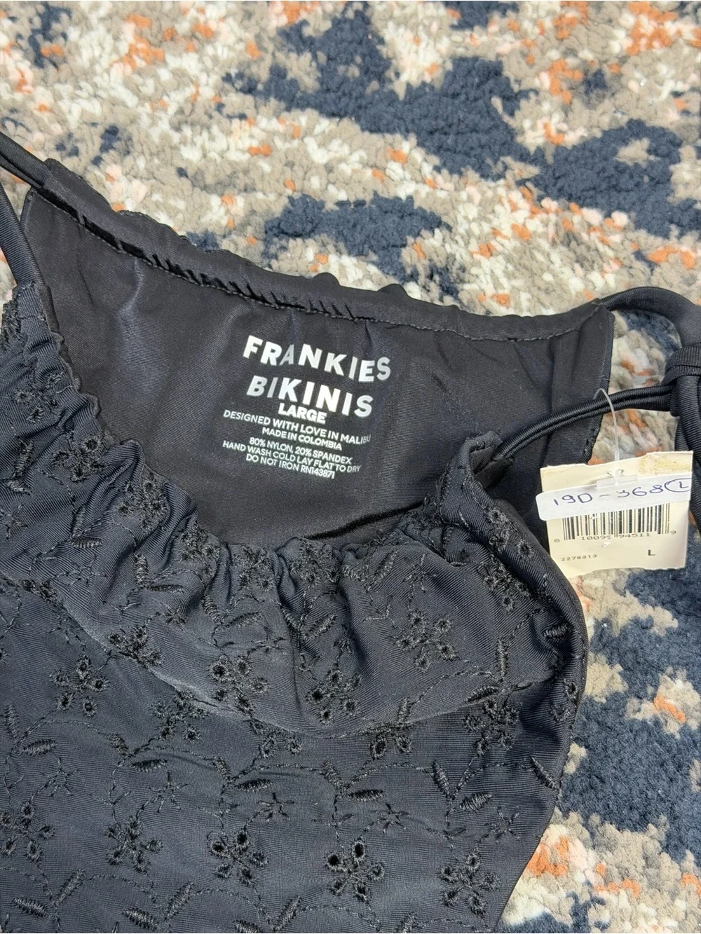 NWT Frankie’s Bikinis ‘Tia’ Eyelet Side Tie Bikini Bottoms in Black Size Large